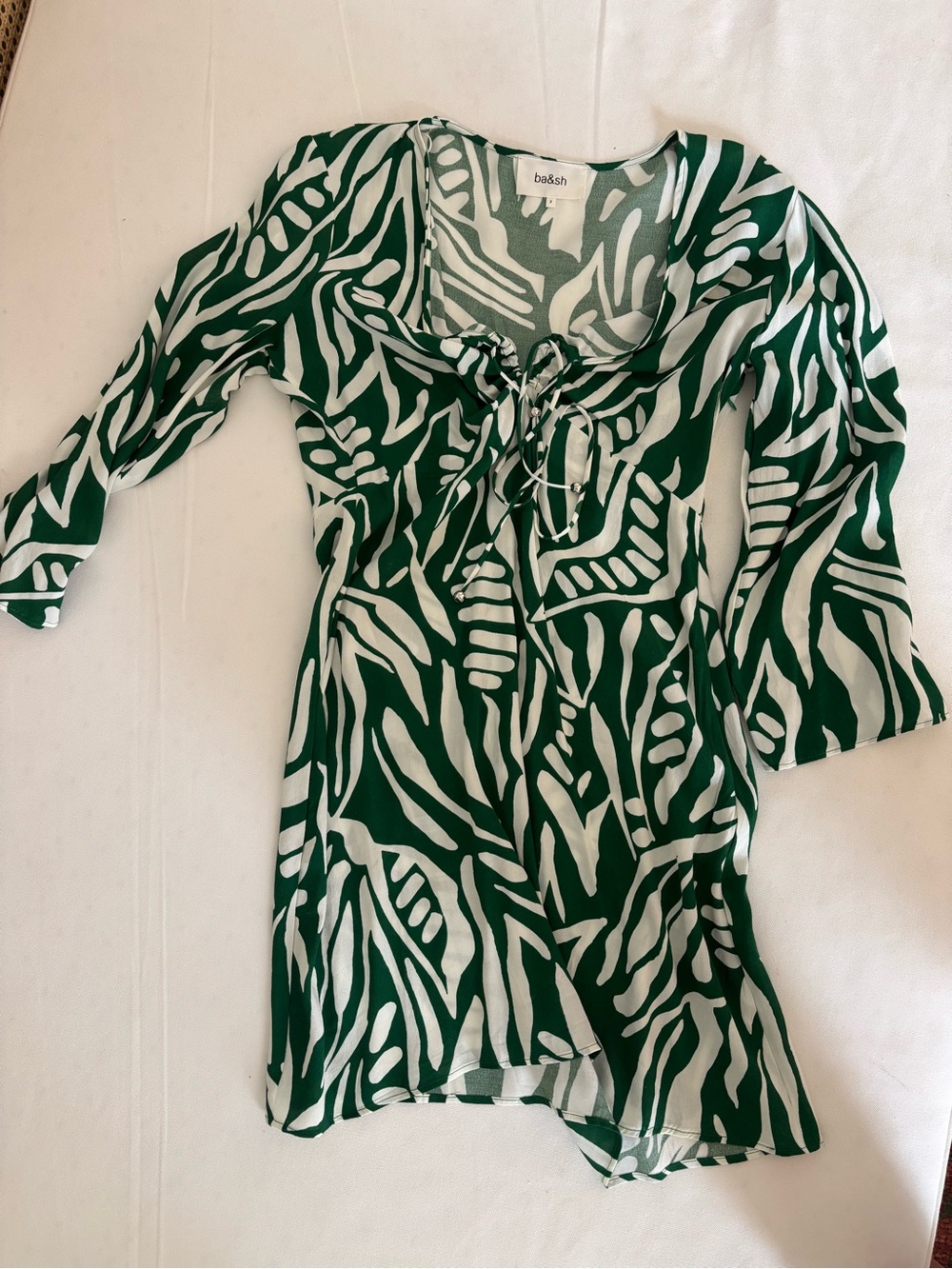 ba&sh Green and White Printed Mini Dress